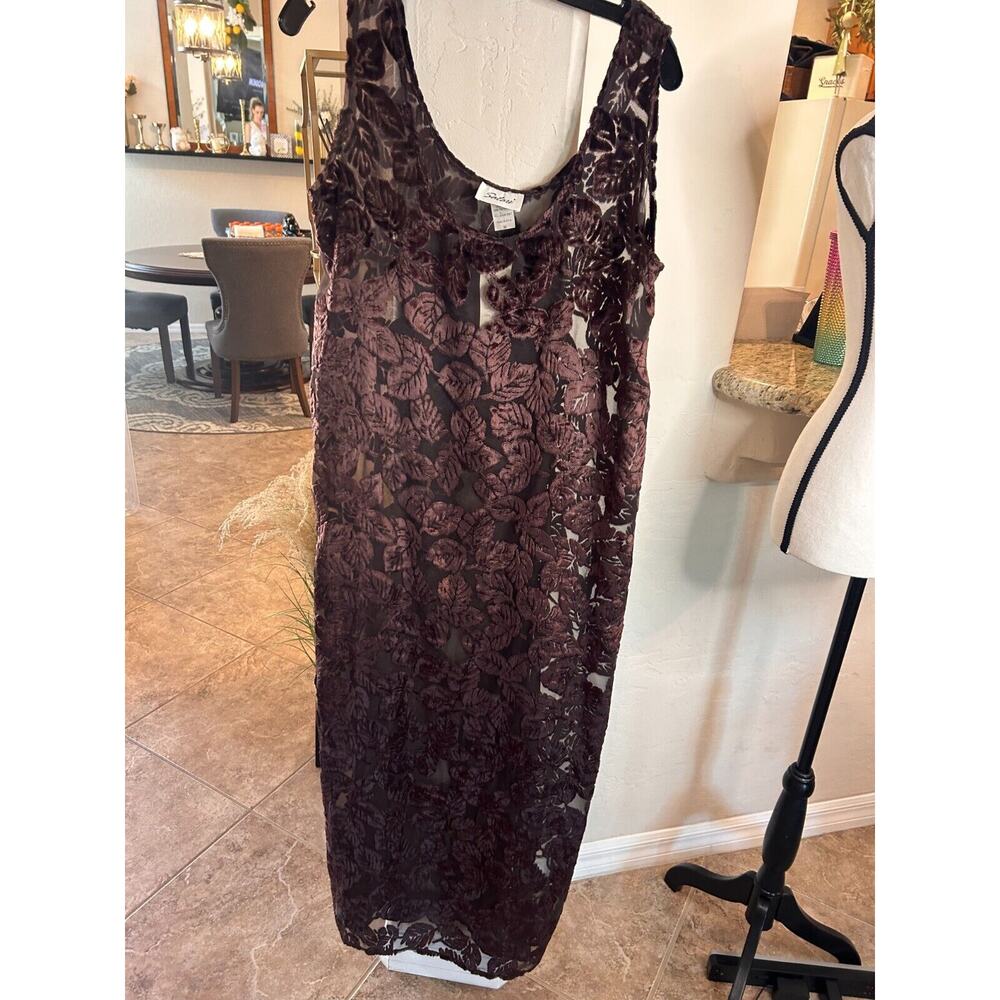 Brown Leaf-Pattern Sheer Swim Coverup Dress - Picture 8 of 9